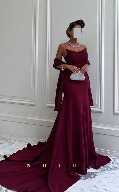 G4520 - Elegant Mermaid Sheath Boat Neck Wine Red Prom Evening Gown with Slit