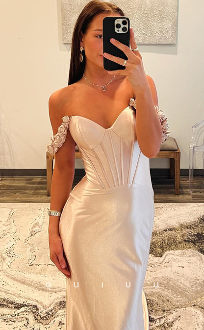 G3926 - Elegant Mermaid Strapless Off Shoulder Back Zipper Stain Pleated Long Prom Dress with Train