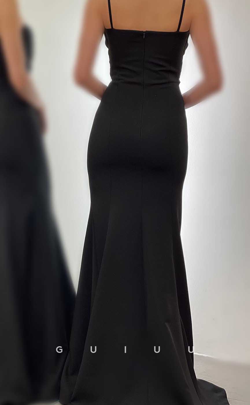G4537 - Elegant Mermaid Strapless Straps Sleeveless Crystals Pleats Stain Prom Party Dress