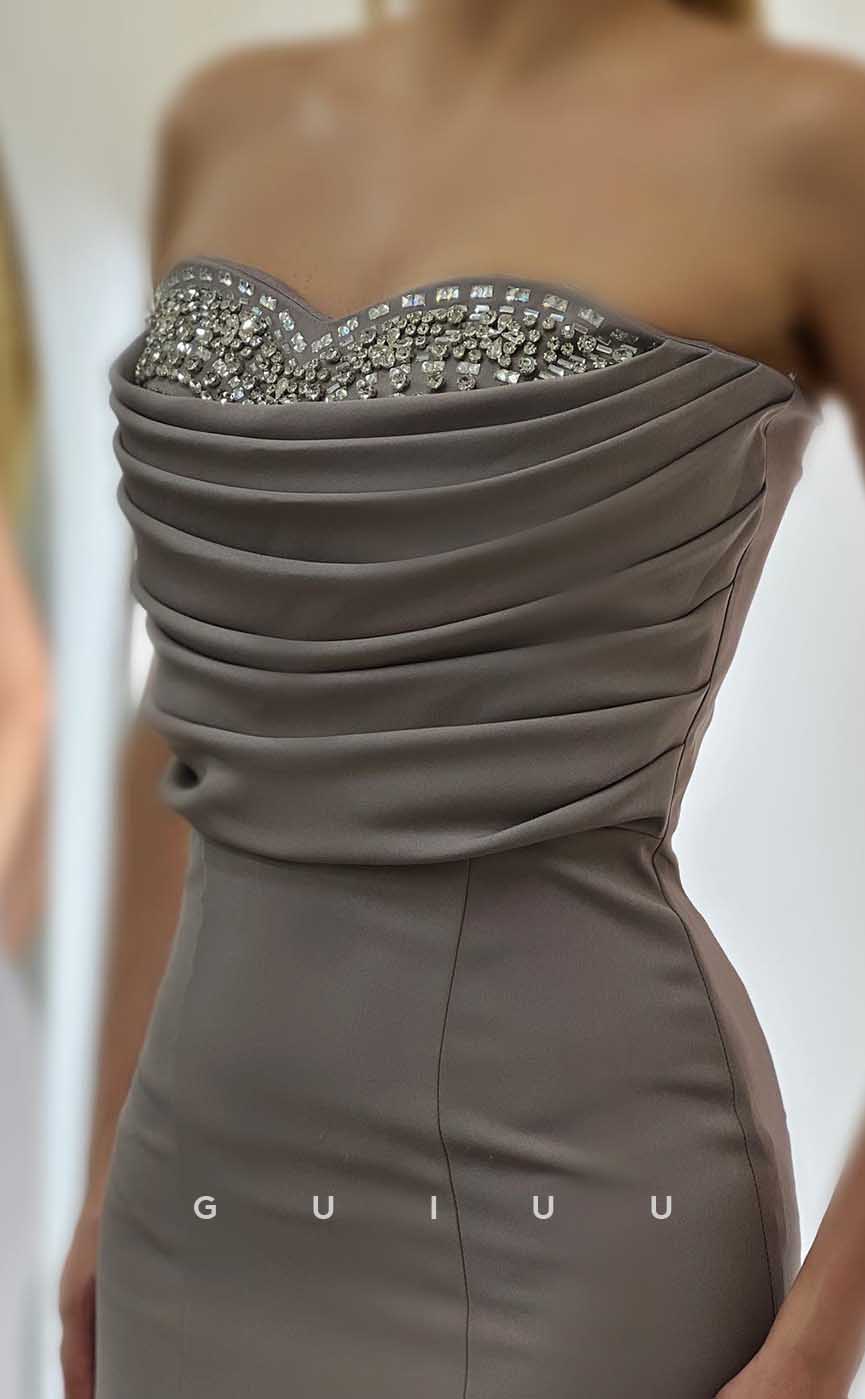 G4537 - Elegant Mermaid Strapless Straps Sleeveless Crystals Pleats Stain Prom Party Dress