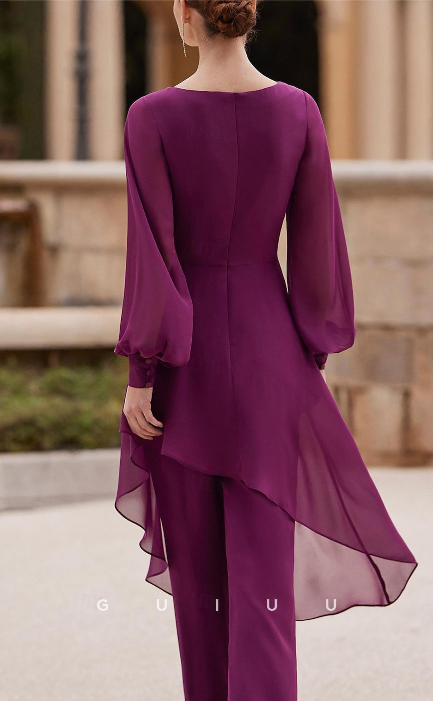 GM016 - Elegant Sheath V Neck Chiffon Mother of the Bride Dress with Pleats Ruched Flower