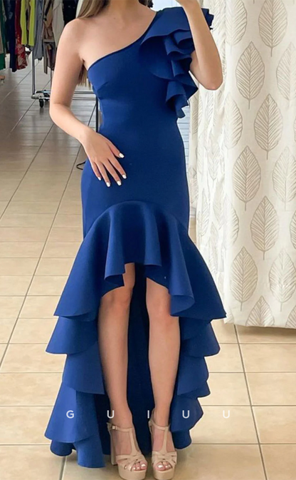 G4645 - Elegant & Classic Royal Blue Satin One Shoulder Long Formal Prom Dress