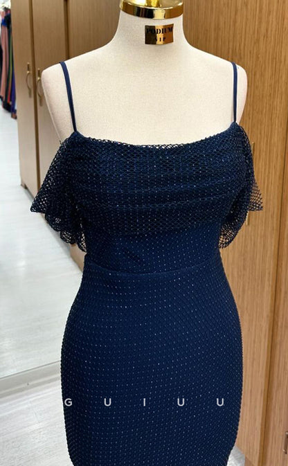 G4204 - Elegant & Timeless Mrmaid Straps Sleeveless Navy Blue Long Prom Dress