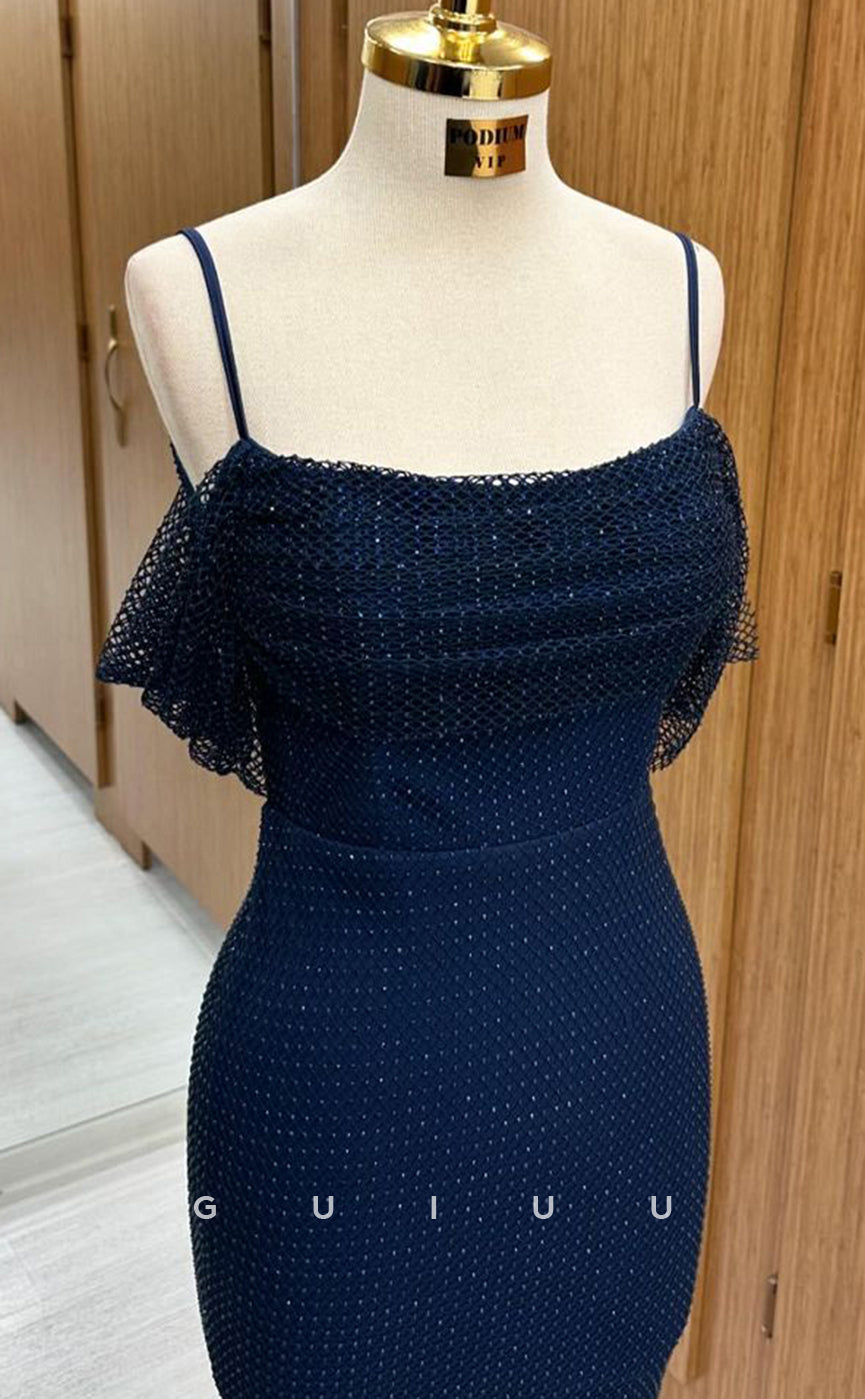 G4204 - Elegant & Timeless Mrmaid Straps Sleeveless Navy Blue Long Prom Dress