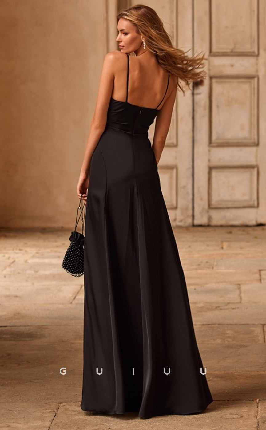 G4678 - Elegant & Timeless Sheath Veck Straps Sleeveless Black Prom Formal Gown
