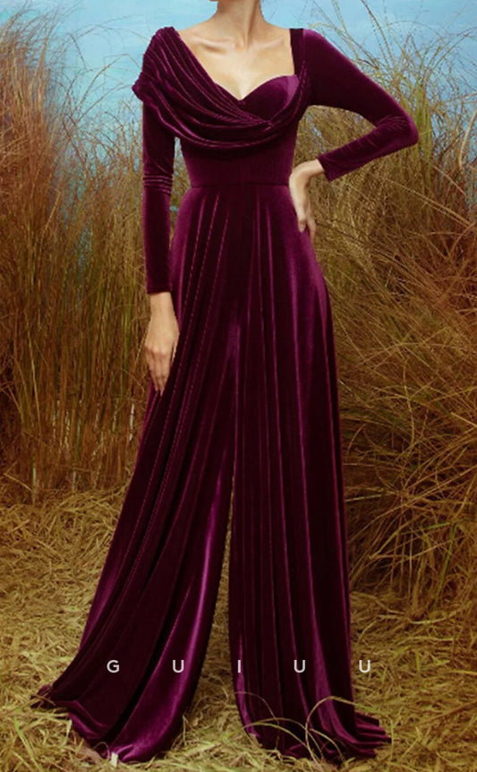 GM100 - Formal Jumpsuits Long Sleeve Sweetheart Evening Gown Elegant Dress