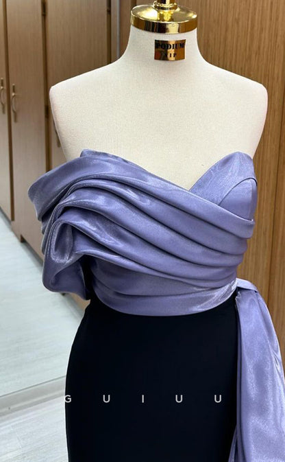 G4216 -Mermaid Strapless Sleeveless Pleated Purple Black Long Prom Dress