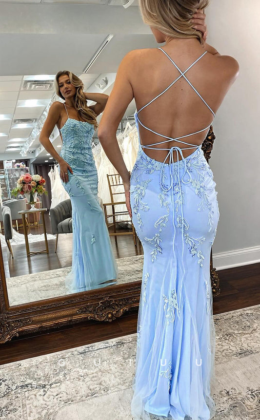 G3780 - Mermaid Strapless Straps Sleeveless Appliques Criss Cross Straps Long Party Prom Dress