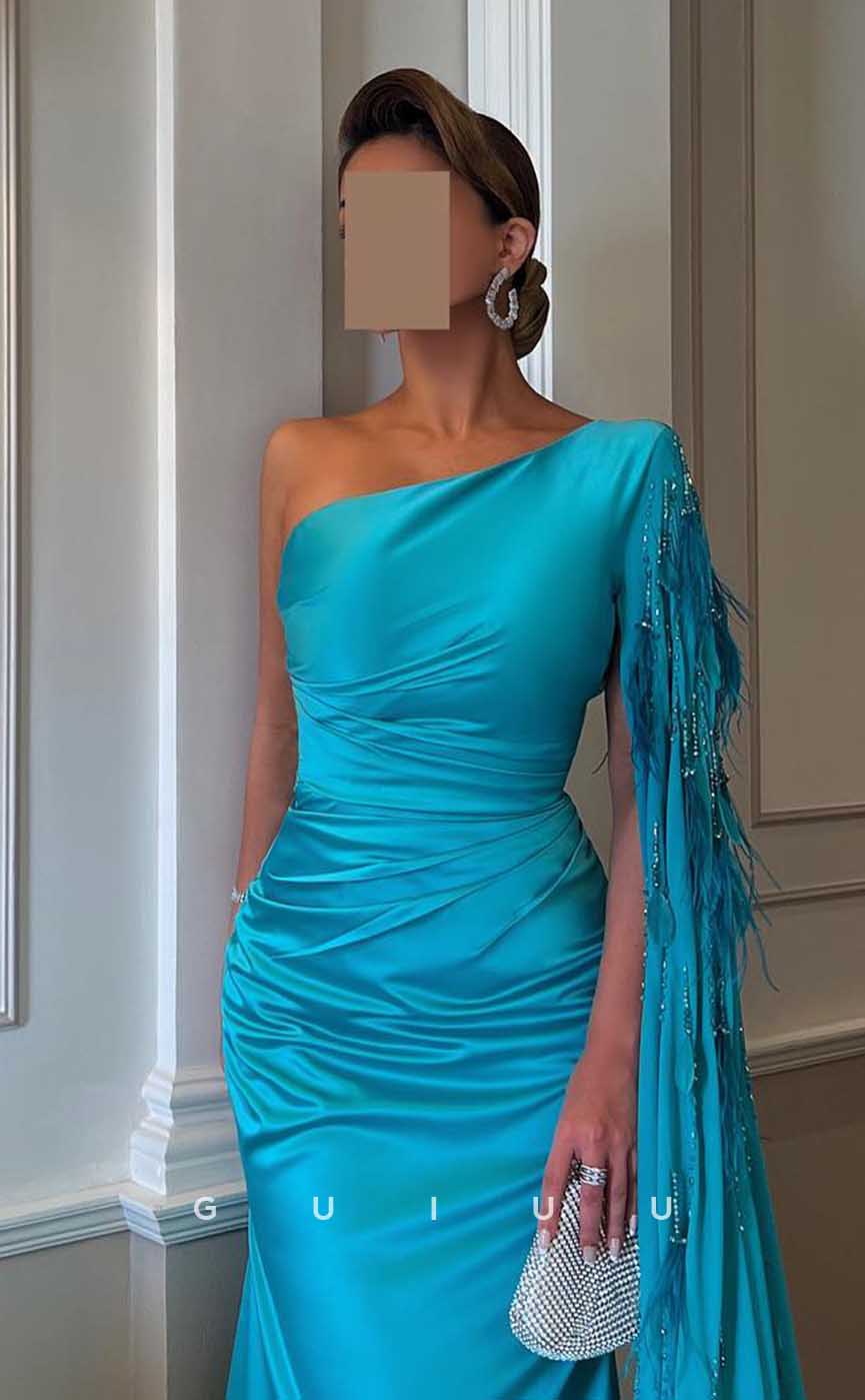 G4519 - Modern Sheath One Shoulder Pleats Stain Formal Prom Dress with Train