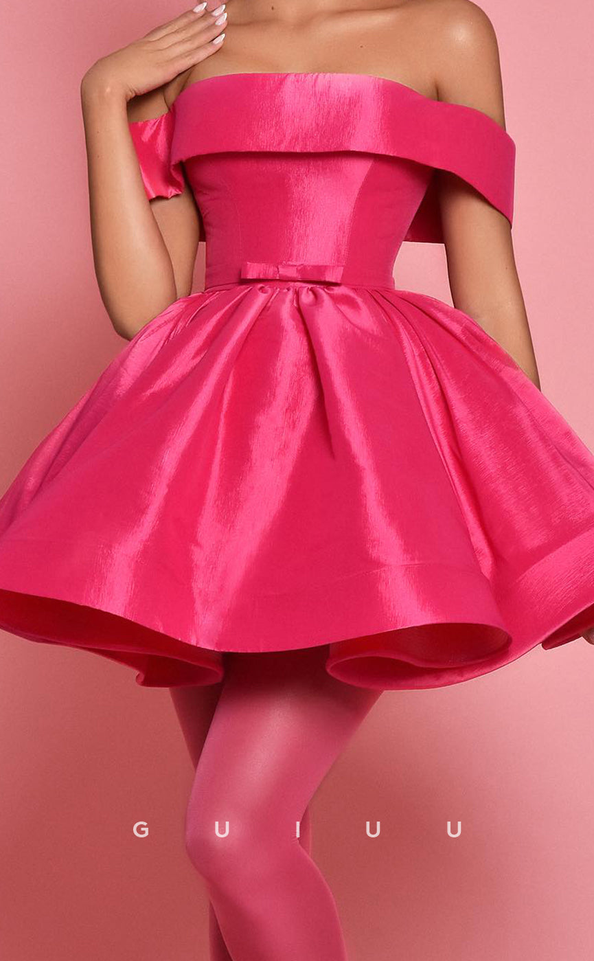 GH849 - Sexy & Cute A-Line Off Shoulder Hot Pink Stain Homecoming Dress