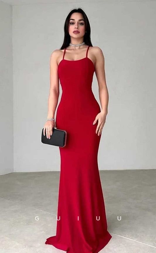 G4531 -  Sexy & Hot Mermaid Sheath Halter Sleeveless Red Prom Party Dress