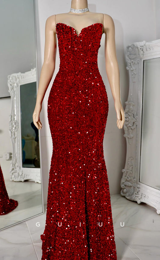 G4155 - Sexy & Hot Mermaid V Neck Sleeveless Fulle Sequined Criss-Cross Straps Party Long Prom Dress