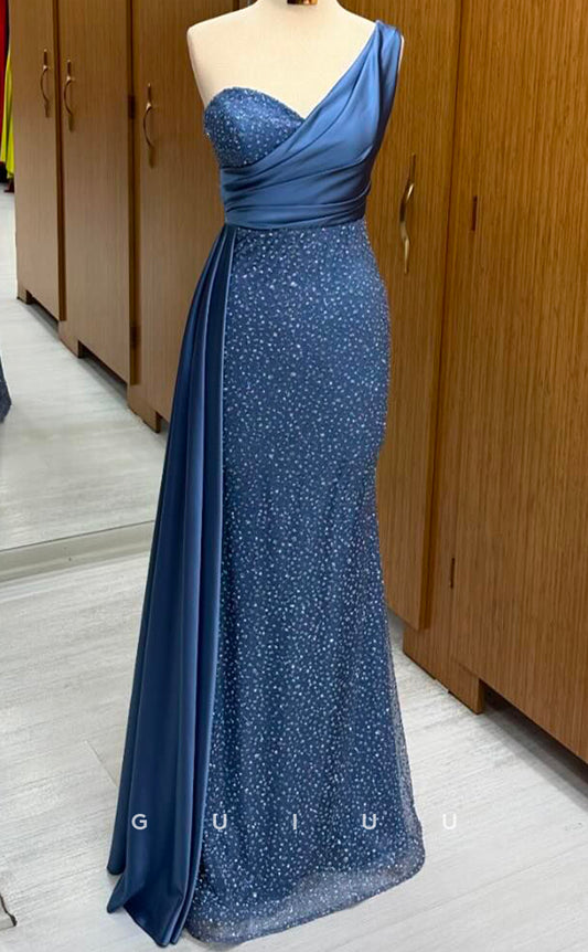G2962 - Sheath One Shoulder Sleeveless Fully Sequined Long Prom Party Dress