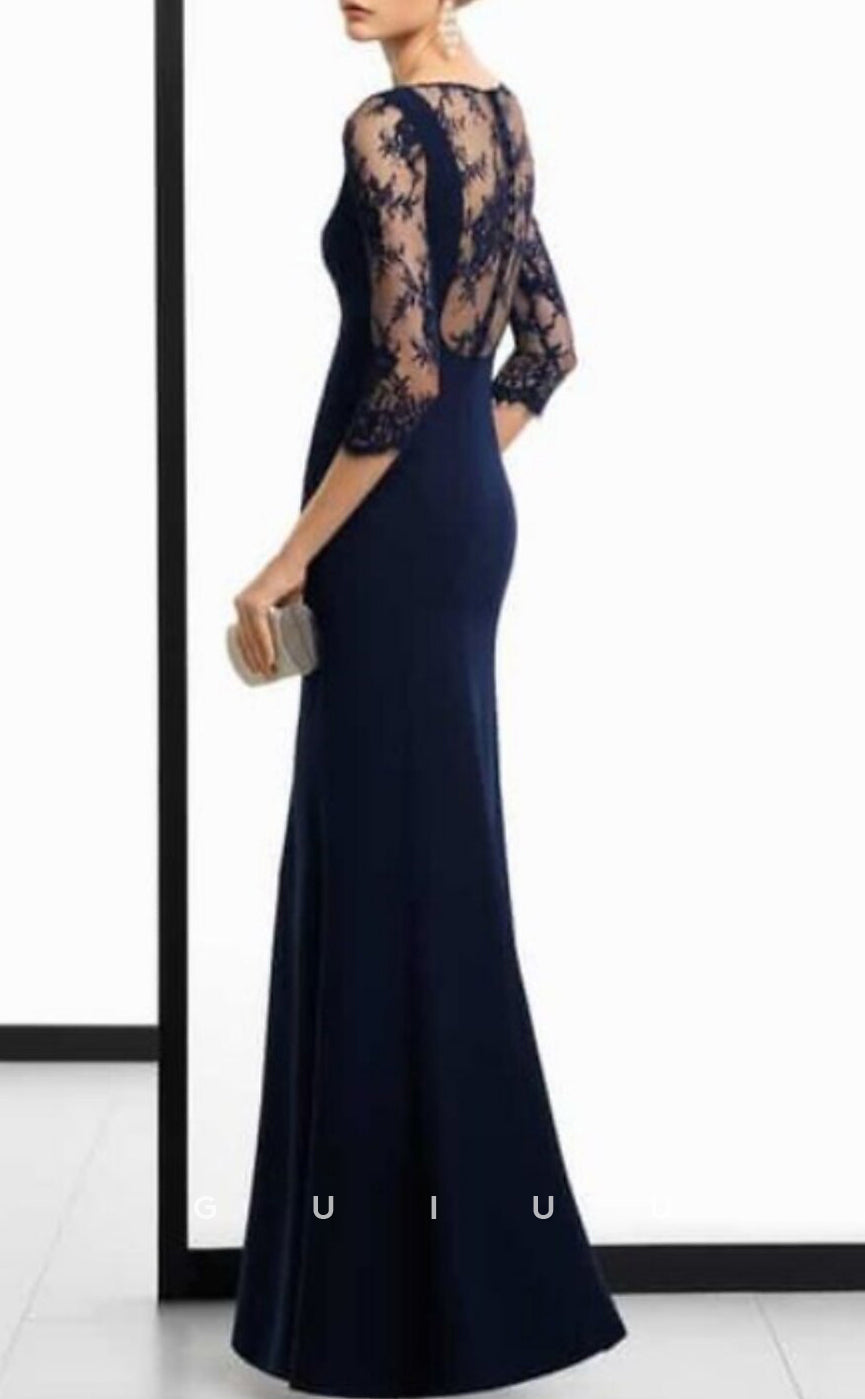 GM103 - Sheath Scoop Neck 34 Length Sleeves Floor Length Mother of the Bride Dress