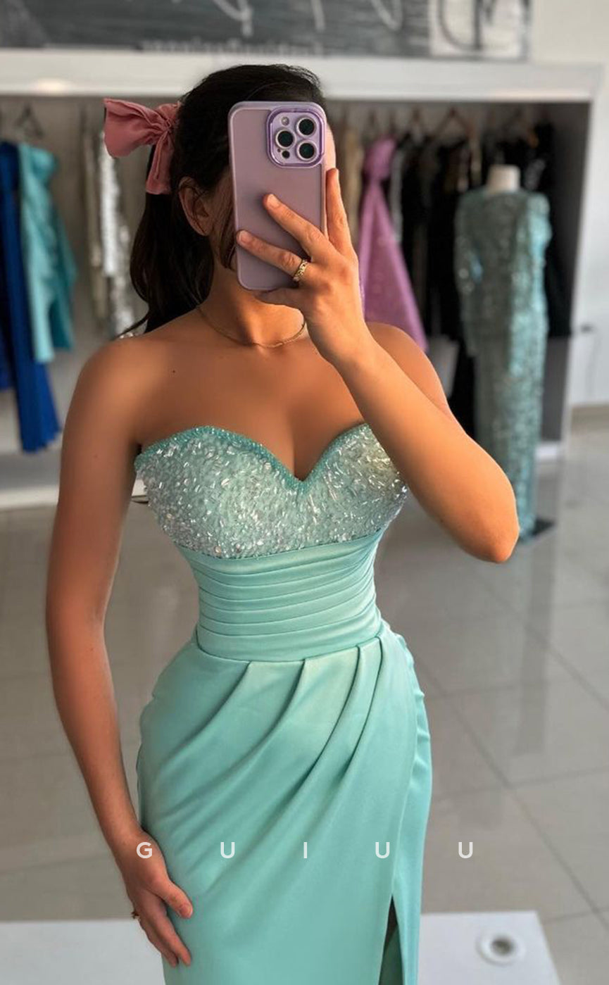 G4236 - Sheath Strapless Sleeveless Beaded Sequined Long Prom Party Dress