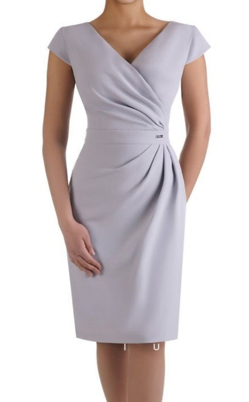 GM128 - Sheath V Neck Knee Length Short Sleeves Wedding Guest Mother of the Bride Dress
