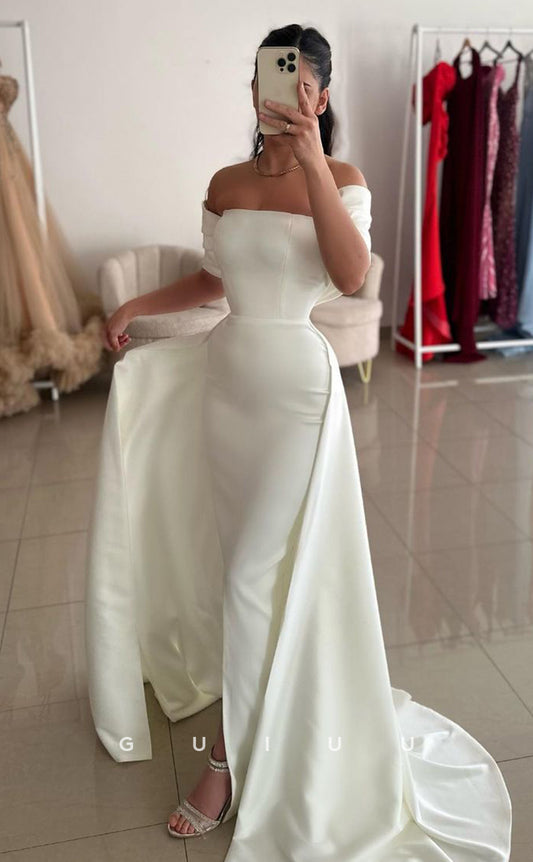 G3835 -  Simple & Casual Mermaid OffShoulder Long Prom Evening Dress with Slit and Train