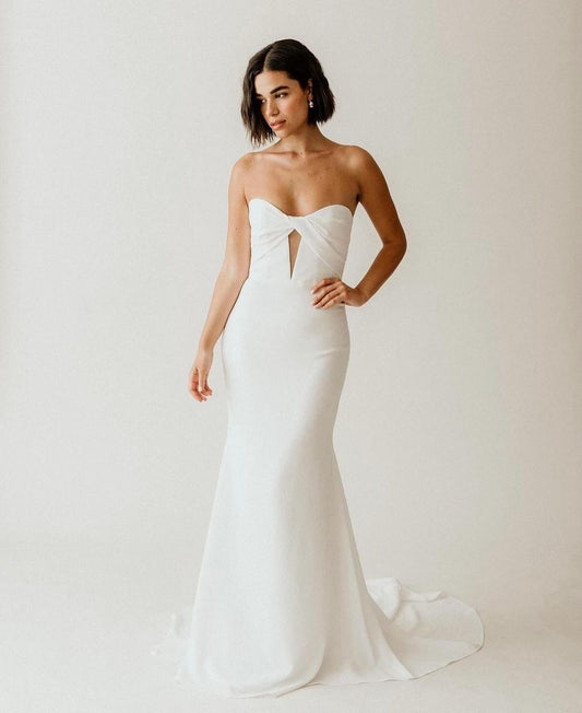 GW934 - Simple & Casual Strapless Sleeveless Backless Long Stain Mermaid Wedding Dress