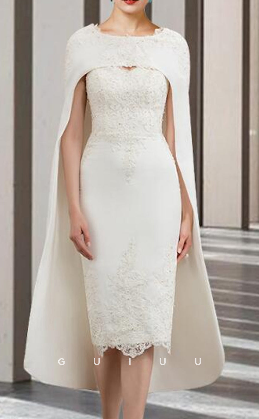 GM105 - Two Piece Sheath Jewel Neck Knee Length Beaded Chiffon and Lace Mother of the Bride Dress