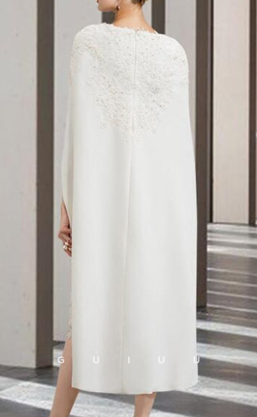 GM105 - Two Piece Sheath Jewel Neck Knee Length Beaded Chiffon and Lace Mother of the Bride Dress
