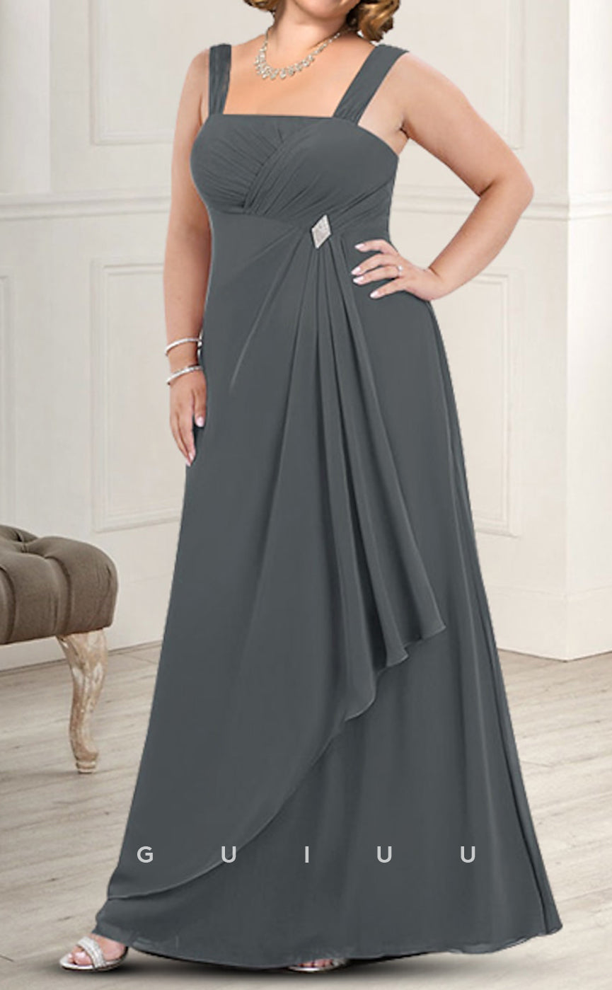 GM086 - Two Pieces A-Line Square Neck Long Sleeves Floor Length Chiffon Mother of the Bride Dress