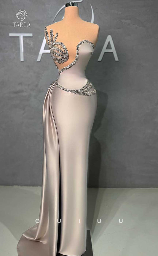 G4614 -  Unique Mermaid Sleeveless Crystal Formal Prom Dress with Train