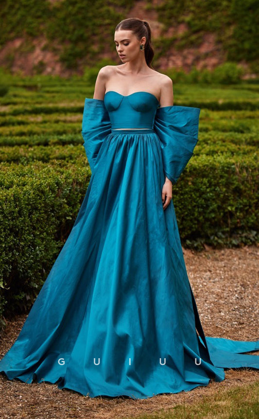 G4675 -  Unique & Chic A-Line Off Shoulder Strapless Long Prom Dresss with Train