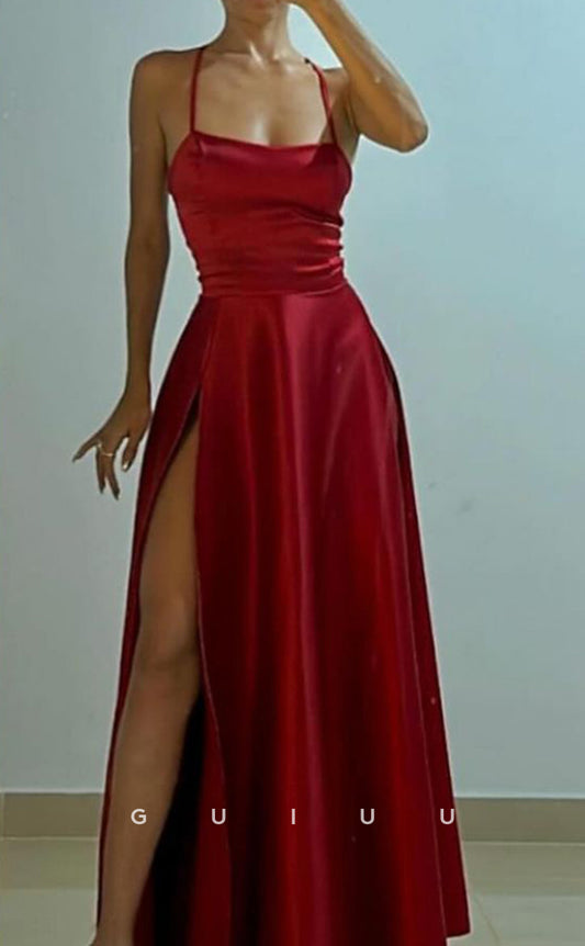G3741 - A-Line Strapless Straps Sleeveless Ruched Criss Cross Straps Long Prom Dress