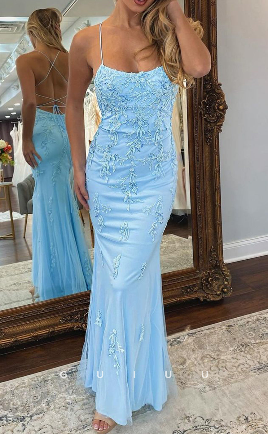 G3780 - Mermaid Strapless Straps Sleeveless Appliques Criss Cross Straps Long Party Prom Dress