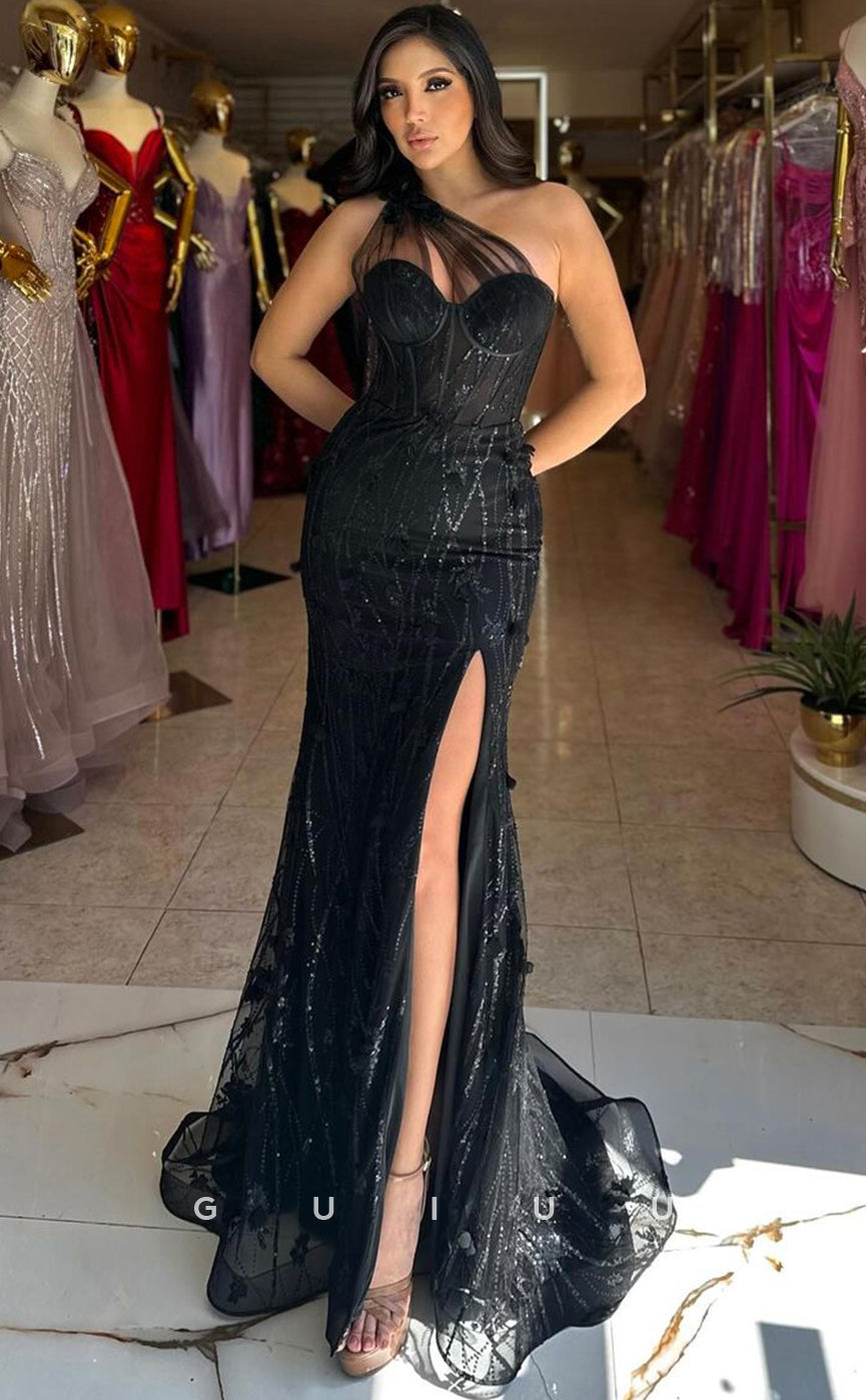 G4267 - Sexy & Hot Mermaid Sleeveless Appliquined Long Party Prom Dress with High Side Slit