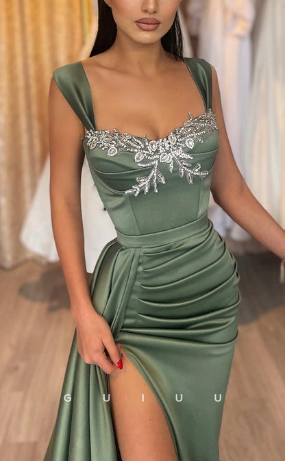 G2305 - Sheath/Column Sweetheart Appliques Long Prom Formal Dress with Slit
