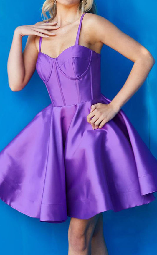 GH472 - A line Sweetheart Purple Satin Homecoming Dress Short Graduation Dress