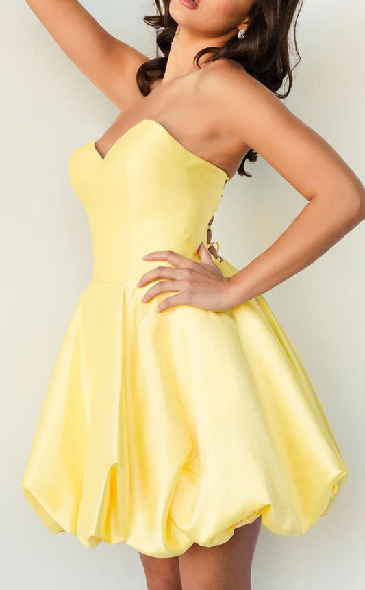 GH473 - A Line Sweetheart Yellow Homecoming Dress Cute Graduation Dress