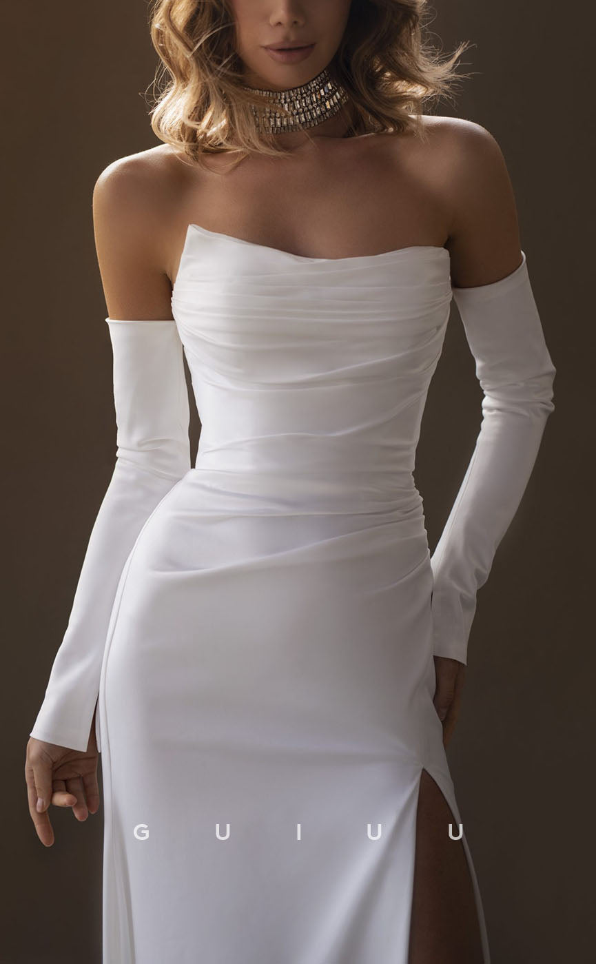 GW424 - Chic & Modern Strapless Satin Long Sleeves Beach Boho Wedding Dress