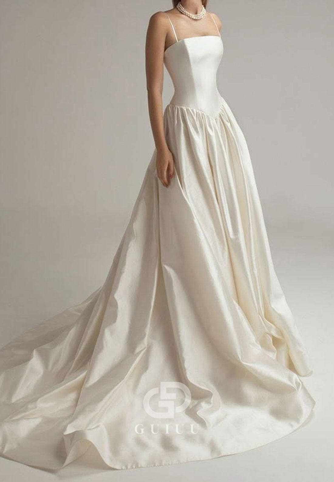 Simple Spaghetti Straps Square Empire-Waist Wedding Dress