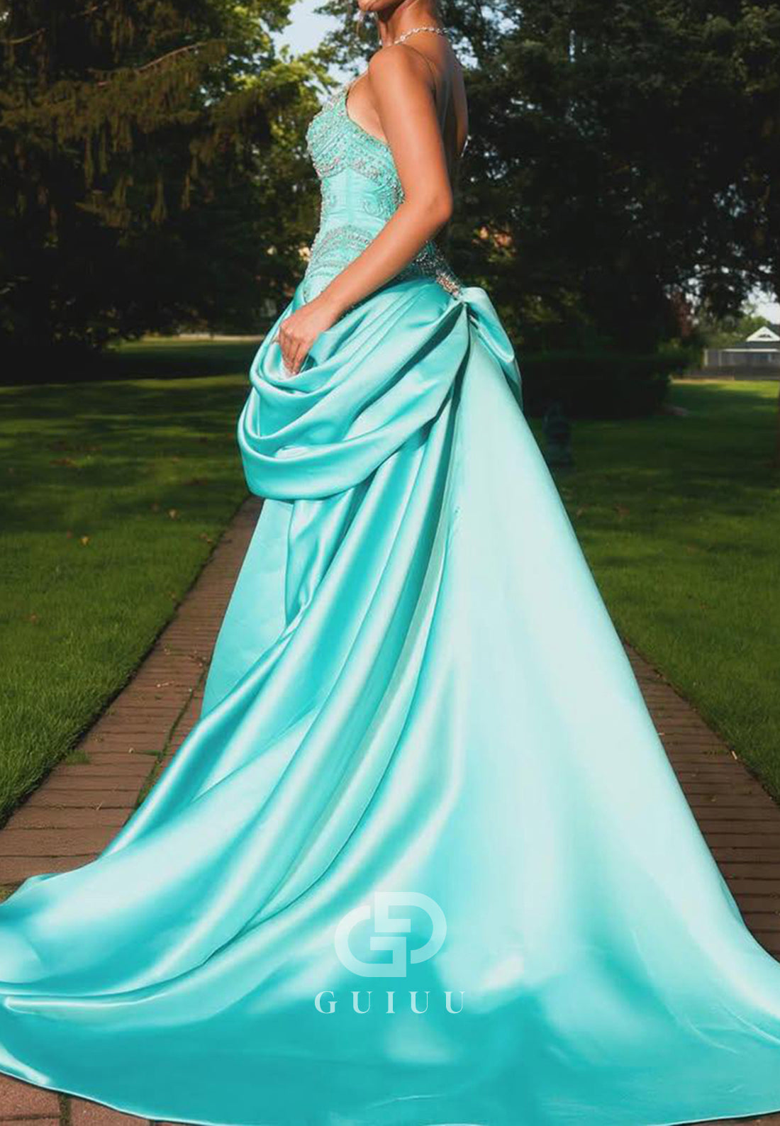 Caribbean Strapless Sleeveless Appliques Ruched Prom Dress