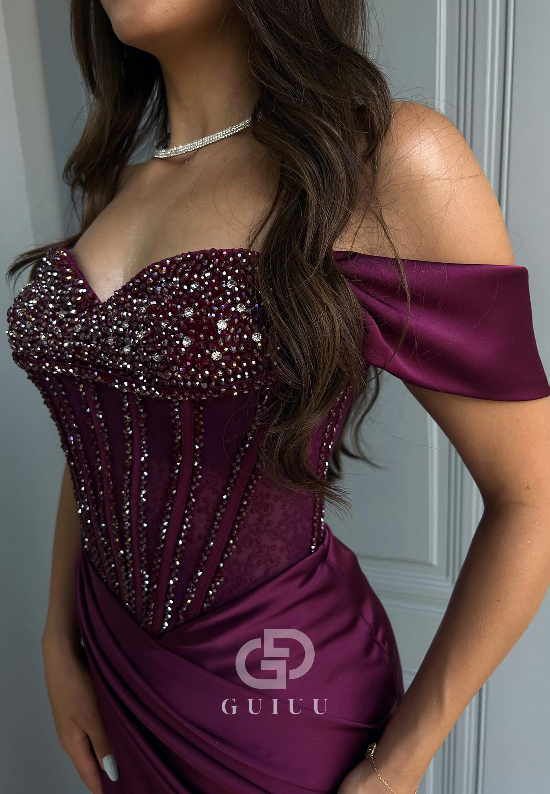 Raspberry Sweetheart Sleeveless Sequins Ruched Prom Dress