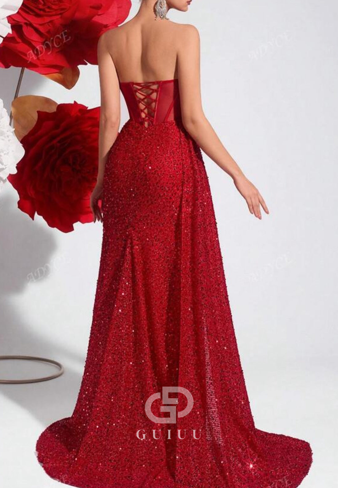 Sheath Strapless Sleeveless Sequins Corset Evening Dress