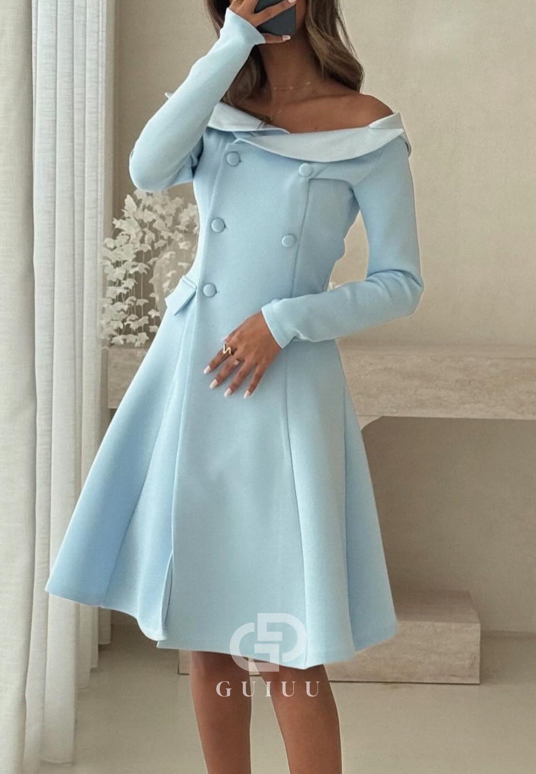 A-Line V-Neck Long Sleeves Knee-Length Work Dress