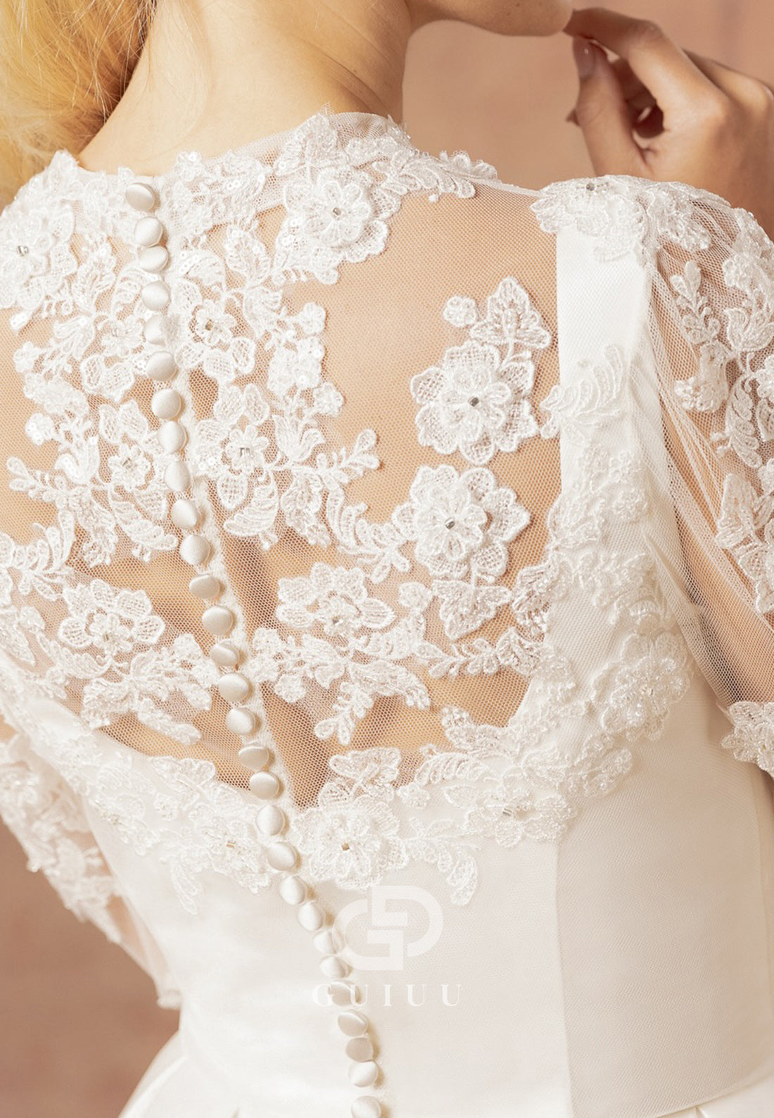 Long Sleeves High Neck Empire-Waist Wedding Dress