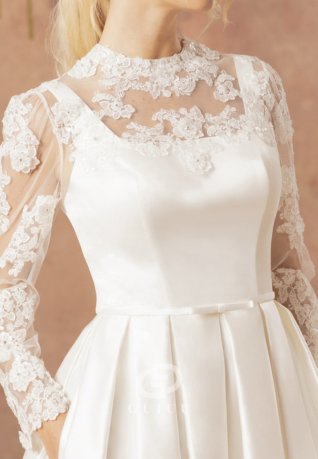 Long Sleeves High Neck Empire-Waist Wedding Dress