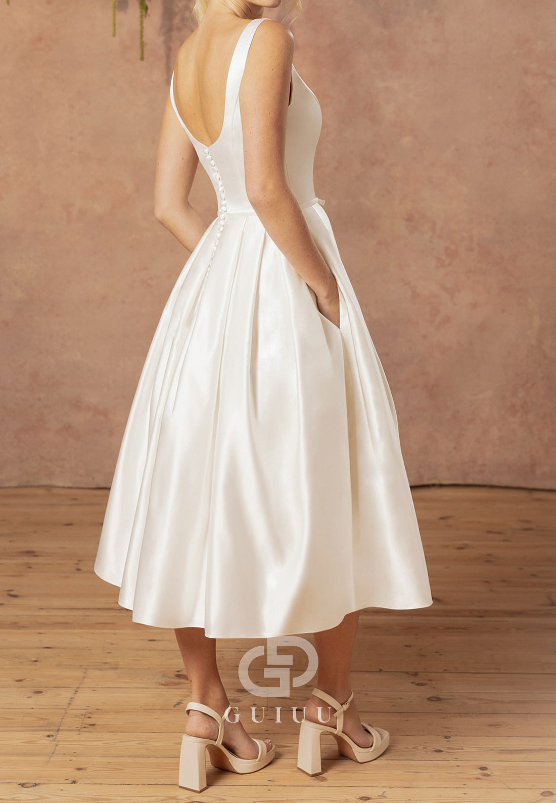 Simple Spaghetti Straps Square Empire-Waist Wedding Dress