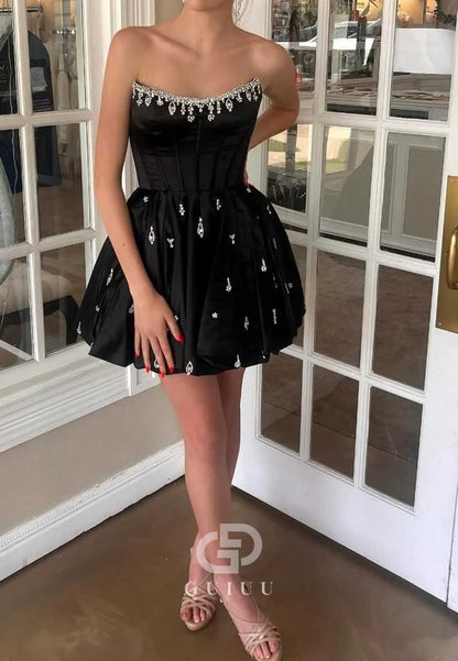 A-Line Strapless Sleeveless Sequins A-Line Homecoming Dress