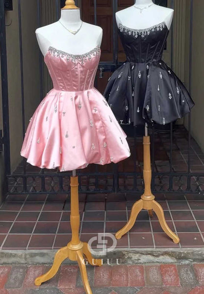 A-Line Strapless Sleeveless Sequins A-Line Homecoming Dress