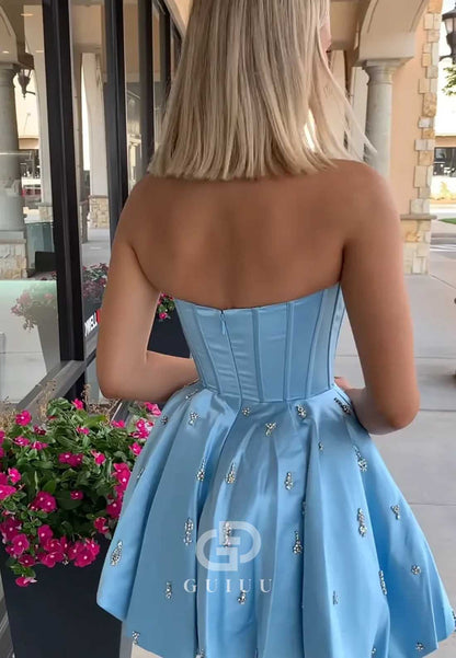 A-Line Strapless Sleeveless Sequins A-Line Homecoming Dress