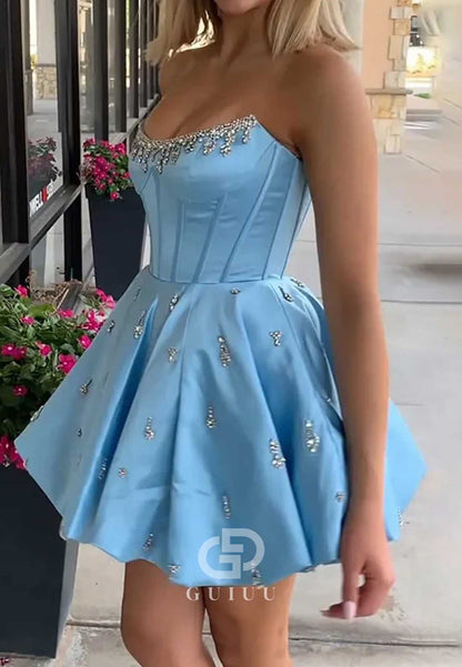 A-Line Strapless Sleeveless Sequins A-Line Homecoming Dress