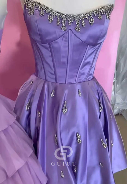 A-Line Strapless Sleeveless Sequins A-Line Homecoming Dress