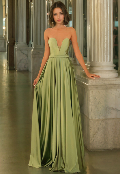 A-Line Strapless Sleeveless Back Zipper Long Prom Dress with Train