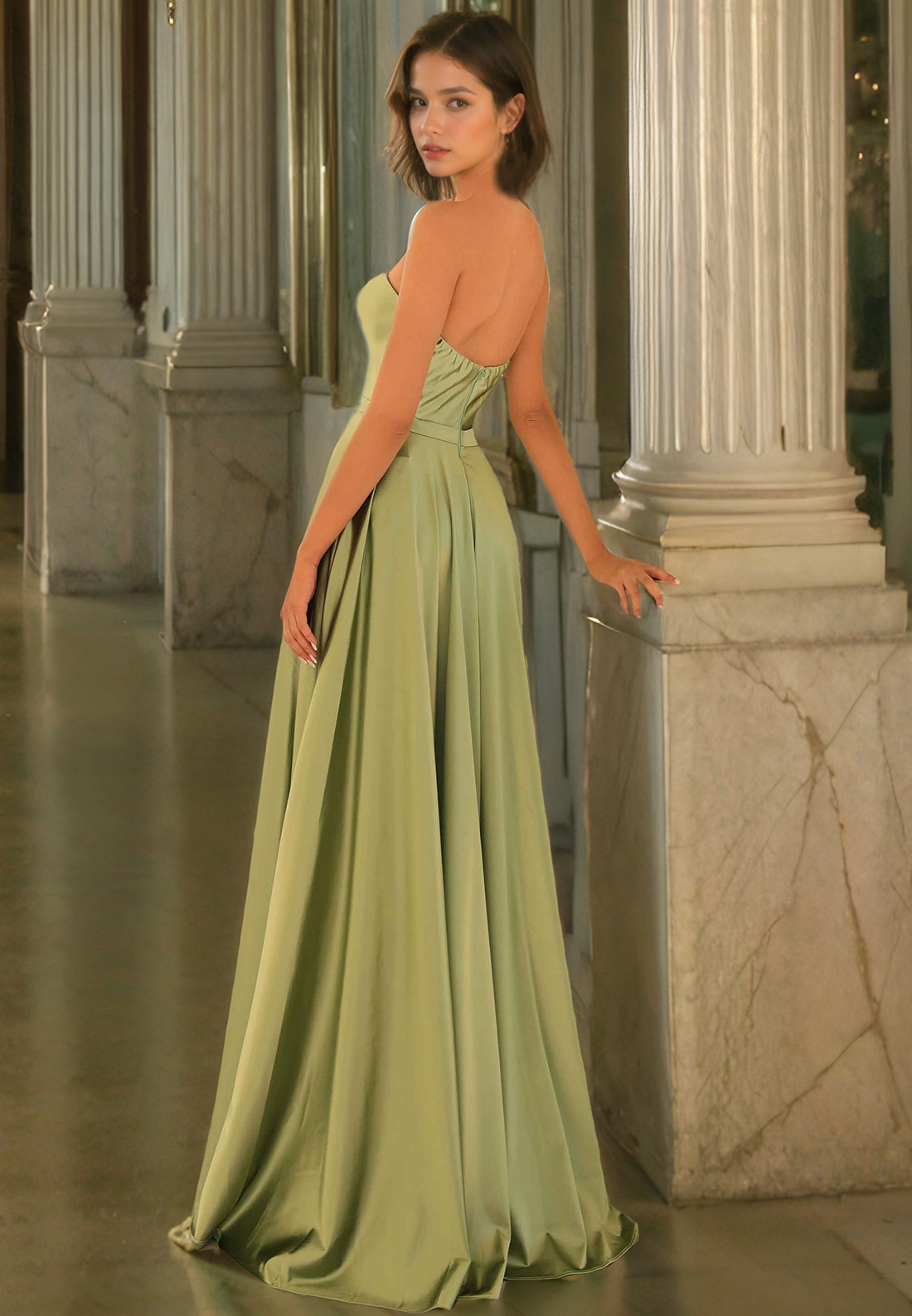 A-Line Strapless Sleeveless Back Zipper Long Prom Dress with Train