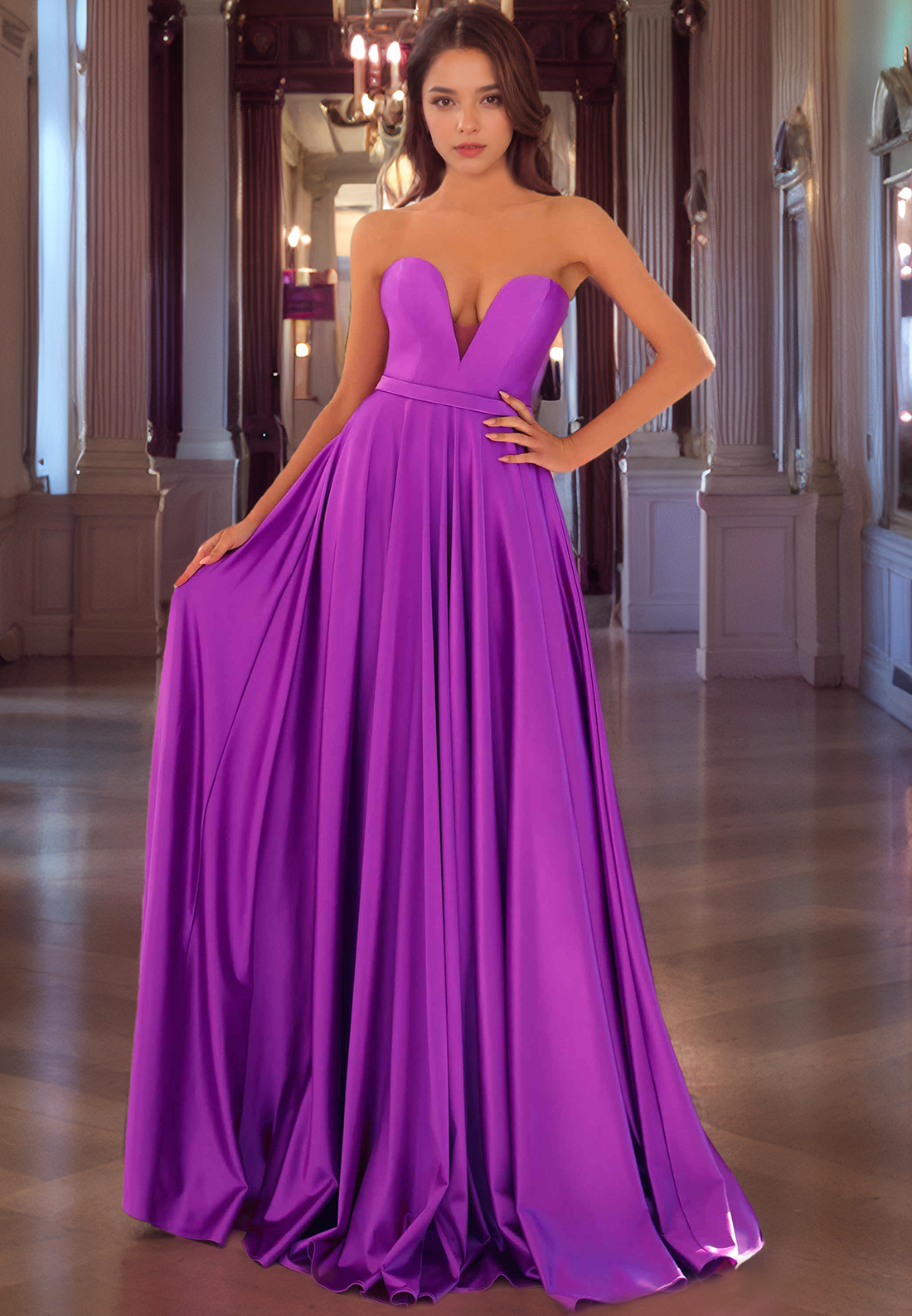 A-Line Strapless Sleeveless Back Zipper Long Prom Dress with Train